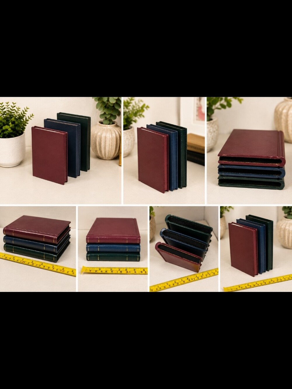 Home Interiors Leatherette Mini Wooden Book Set – Burgundy, Blue & Green – 3